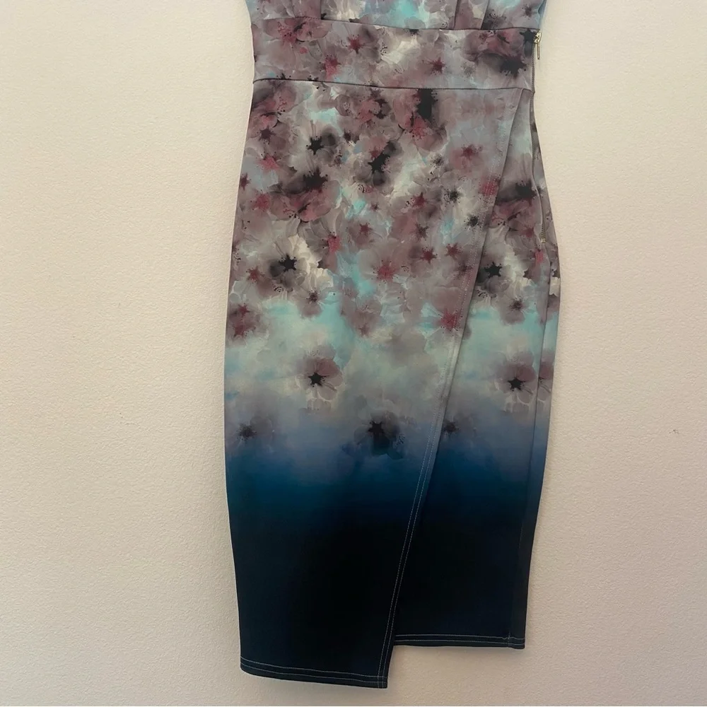 NWOT ASOS size 6 MIDI dress with asymmetrical hemline with watercolor effect - Picture 5 of 16